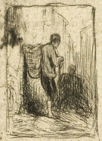 Rag-Picker, c. 1843, Charles Émile Jacque, French, 1813-1894, France, Drypoint and roulette on ivory wove paper, 91 × 109 mm (plate), 111 × 135 mm (sheet)