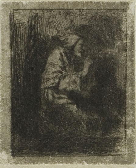 Monk at Prayer, n.d., Charles Émile Jacque, French, 1813-1894, France, Drypoint on ivory wove paper, 30 × 24 mm