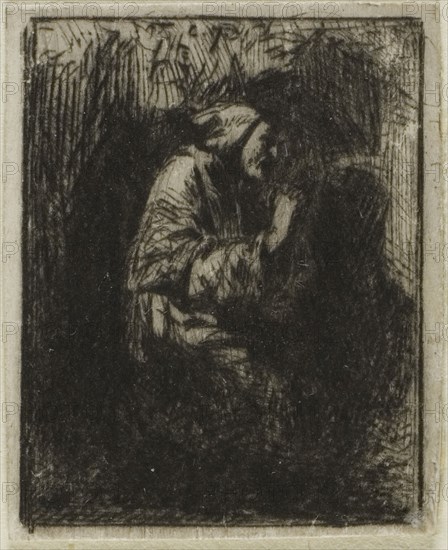 Monk at Prayer, n.d., Charles Émile Jacque, French, 1813-1894, France, Drypoint on ivory wove paper, 29 × 24 mm