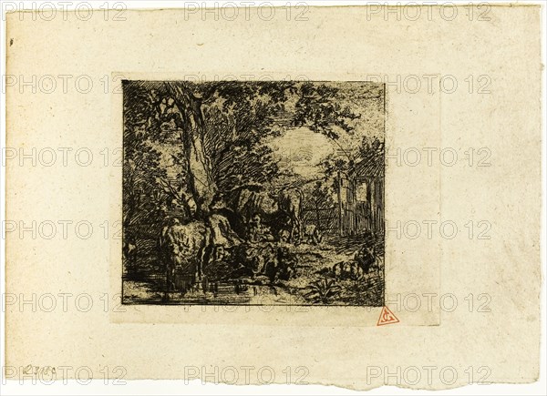 Landscape with Animals, n.d., Charles Émile Jacque, French, 1813-1894, France, Etching and drypoint on buff laid paper, 97 × 113 mm (image), 111 × 142 mm (plate), 164 × 233 mm (sheet)