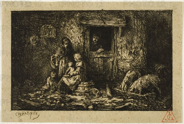 Doorway of a Farmhouse, n.d., Charles Émile Jacque, French, 1813-1894, France, Etching on buff chine, 63 × 101 mm (image), 76 × 114 mm (sheet)