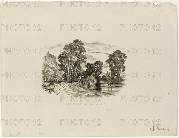 A Castle, n.d., Charles Émile Jacque, French, 1813-1894, France, Etching on ivory wove paper, 65 × 92 mm (image), 144 × 185 mm (sheet)