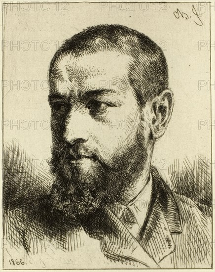 Portrait of J.J. Guiffrey, 1866, Charles Émile Jacque, French, 1813-1894, France, Etching on ivory wove paper, 88 × 69 mm (image), 144 × 98 mm (plate), 455 × 342 mm (sheet)