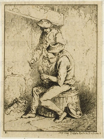 Drinkers, n.d., Charles Émile Jacque, French, 1813-1894, France, Etching on cream chine laid down on ivory laid paper, 81 × 60 mm (image), 87 × 65 mm (chine), 171 × 153 mm (sheet)