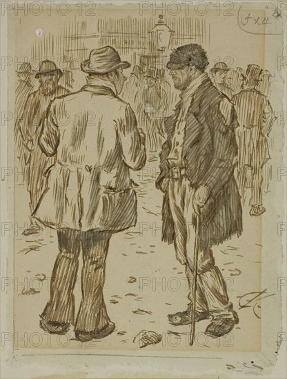 Employment, 1870/91, Charles Keene, English, 1823-1891, England, Pen and brown ink,with brush and gray wash and touches of white gouache, on tan wove paper, laid down on ivory wove card, 165 × 123 mm