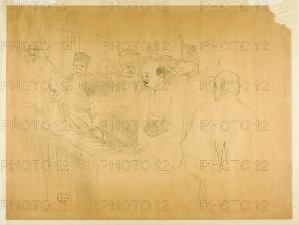 The Arton Trial (third plate), 1896, Henri de Toulouse-Lautrec, French, 1864-1901, France, Lithograph on tan wove paper, laid down on cream Japan tissue, 430 × 548 mm (image), 461 × 628 mm (sheet)