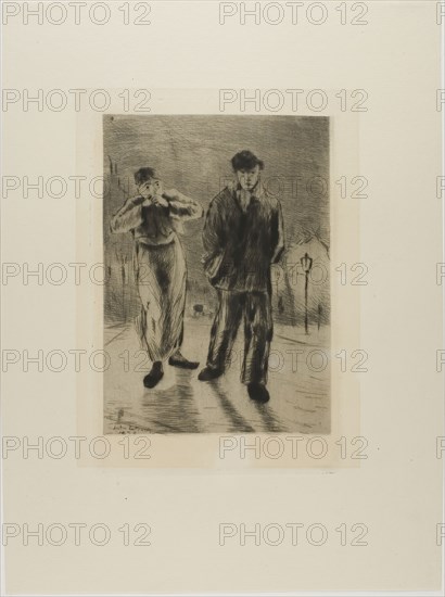 Plate from l’Assommoir (two boys on gaslit street), 1878, Gaston La Touche, French, 1854-1913, France, Drypoint and plate tone on ivory laid paper, 204 × 145 mm (image), 240 × 158 mm (plate), 377 × 278 mm (sheet)