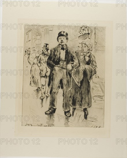 Plate from l’Assommoir (standing couple, with other figures in background), 1878, Gaston La Touche, French, 1854-1913, France, Drypoint on ivory laid paper, 257 × 206 mm (image), 287 × 226 mm (plate), 394 × 322 mm (sheet)