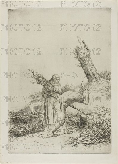 The Faggot-Makers, c. 1878, Alphonse Legros, French, 1837-1911, France, Etching and drypoint on ivory wove paper, 385 × 275 mm (image/plate), 433 × 314 mm (sheet)