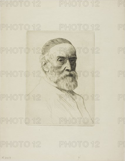 Portrait of G. F. Watts, R.A., 1879, Alphonse Legros, French, 1837-1911, France, Etching on ivory wove paper, 185 × 134 mm (image/plate), 311 × 242 mm (sheet)