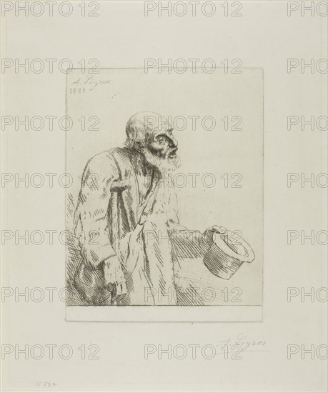 Beggar with Crutches, 1881, Alphonse Legros, French, 1837-1911, France, Etching on ivory laid paper, 225 × 170 mm (plate), 345 × 289 mm (sheet)