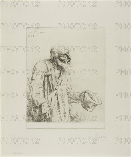 Beggar with Crutches, 1881, Alphonse Legros, French, 1837-1911, France, Etching on ivory laid paper, 225 × 170 mm (plate), 345 × 289 mm (sheet)