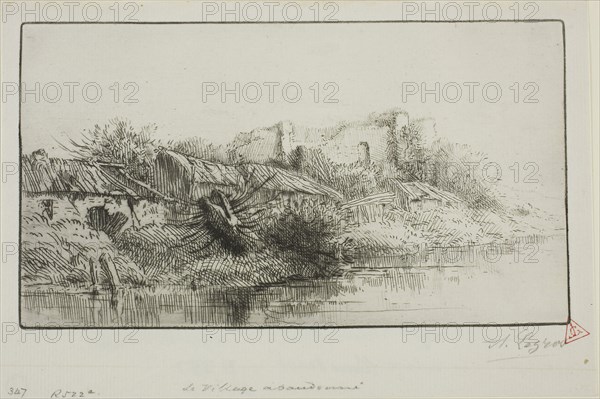 The Abandoned Village, c. 1885, Alphonse Legros, French, 1837-1911, France, Etching and drypoint on ivory laid paper, 114 × 202 mm (plate), 147 × 217 mm (sheet)