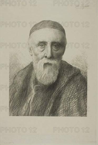 Portrait of G. F. Watts, R. A., second plate, c. 1894, Alphonse Legros, French, 1837-1911, France, Lithograph in black on ivory laid paper, 264 × 200 mm (image), 364 × 240 mm (sheet)