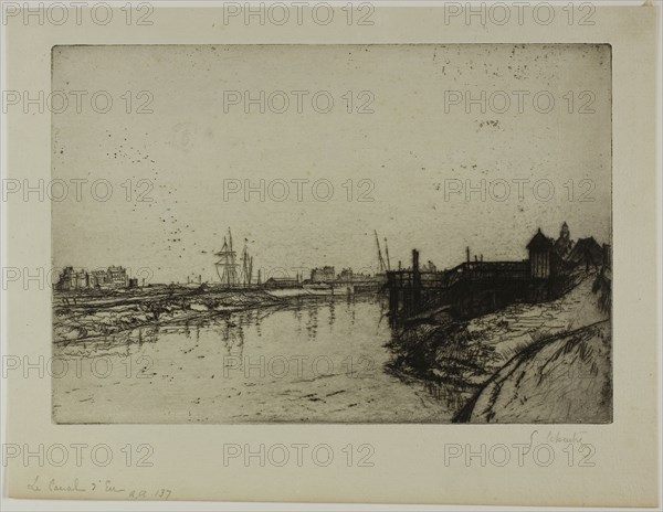 The Canal d’Eu (near Tréport), 1898, Gustave Leheutre, French, 1861-1932, France, Etching, drypoint and plate tone on ivory laid paper, 166 × 244 mm (image/plate), 217 × 282 mm (sheet)