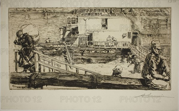 The Washhouse, 1891, Louis Auguste Lepère, French, 1849-1918, France, Etching on cream laid paper, 122 × 239 mm (image/plate), 163 × 261 mm (sheet)