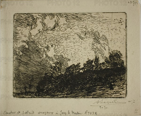 Stormy Sunset, Jouy-le-Moutier, 1893, Louis Auguste Lepère, French, 1849-1918, France, Etching on cream wove paper, 84 × 112 mm (image/plate), 111 × 138 mm (sheet)