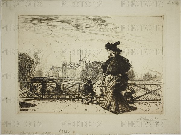 The Île de la Cité viewed from the Pont des Arts, 1895, Louis Auguste Lepère, French, 1849-1918, France, Etching in dark brown on cream laid paper, 131 × 190 mm (image/plate), 169 × 226 mm (sheet)