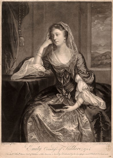 Emily, Countess of Kildare, 1754, James McArdell (Irish, c. 1710-1765), after Sir Joshua Reynolds (English, 1723-1792), Ireland, Mezzotint in black on cream laid paper, 315 x 248 mm (image), 350 x 250 mm (plate), 356 x 256 mm (sheet)