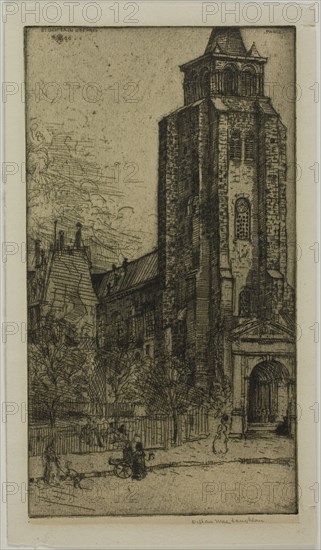 Tower of St. Germain-des-Prés, 1900, Donald Shaw MacLaughlan, American, born Canada, 1876-1938, United States, Etching in black on cream chine, laid down on cream wove paper, 197 x 110 mm (image/plate), 217 x 125 mm (sheet)
