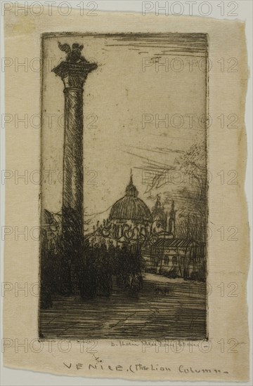 Lion Column, Venice, 1900, Donald Shaw MacLaughlan, American, born Canada, 1876-1938, United States, Etching in black on Japanese paper, 93 x 51 mm (image/plate), 110 x 74 mm (sheet)