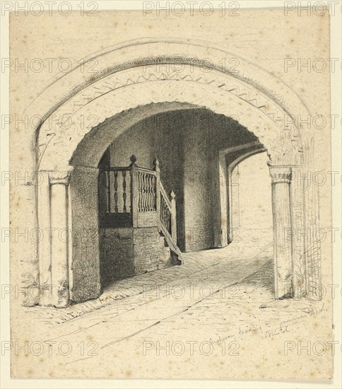 Archway Leading to Grammar School, Bristol, n.d., Attributed to Henry Stacy Marks, English, 1829-1898, England, Graphite and black pencil on tan wove paper, 212 × 185 mm