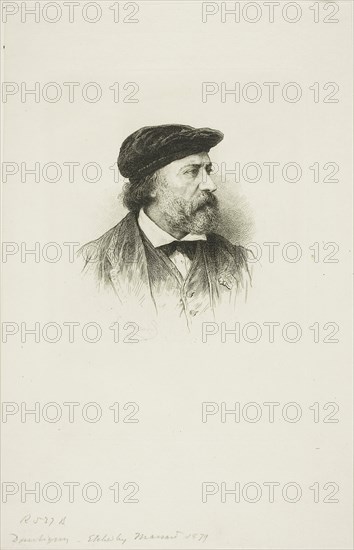 Portrait of Daubigny, 1879, Léopold Massard, French, 1812-1889, France, Etching on ivory laid paper, 90 × 82 mm (image), 160 × 113 mm (plate), 235 × 153 mm (sheet)