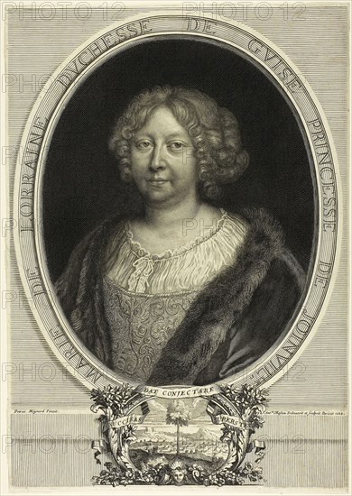 Marie de Lorraine, Duchesse de Guise, Princesse de Joinville, 1684, Antoine Masson (French, 1636-1700), after Pierre Mignard I (French, 1612-1695), France, Engraving on paper, 323 × 226 mm (sheet, trimmed within platemark)