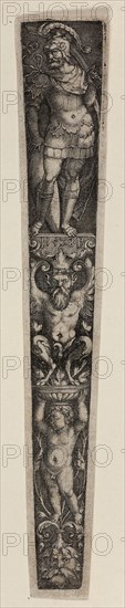 Dagger Sheath with a Warrior, 1528, Master I.B., German, active 1523–30, Germany, Engraving in black on ivory laid paper, 163 x 23 mm (image/plate), 167 x 27 mm (sheet)