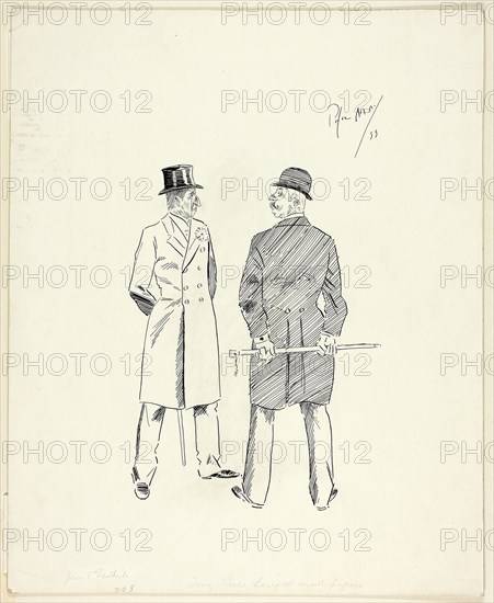 Two Gentlemen with Walking Sticks, 1893, Philipp William May, English, 1864-1903, England, Pen and black ink over traces of graphite on ivory wove paper, 318 × 258 mm
