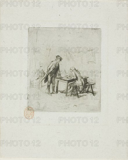 The Sergeant Reporter, 1862, Jean Louis Ernest Meissonier, French, 1815-1891, France, Etching and drypoint on ivory laid chine, 61 × 53 mm (image), 62 × 54 mm (plate), 115 × 93 mm (sheet)