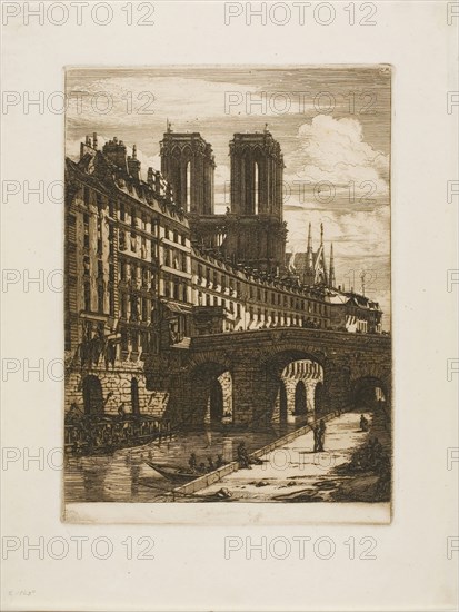 Le Petit Pont, Paris, 1850, Charles Meryon, French, 1821-1868, France, Etching and engraving in dark brown on ivory laid paper, 263 × 191 mm (image), 263 × 191 mm (plate), 346 × 263 mm (sheet)
