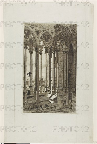 The Gallery of Notre-Dame, Paris, 1853, Edmond Gosselin (French, 19th century), after Charles Meryon (French, 1821-1868), France, Etching on verdâtre (greenish) laid paper, 273 × 162 mm (image), 282 × 176 mm (plate), 430 × 275 mm (sheet)