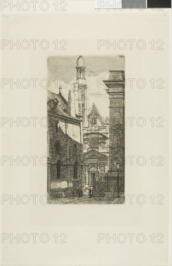 Church of St. Etienne du Mont, Paris, 1852, Charles Meryon, French, 1821-1868, France, Etching on ivory laid paper, 242 × 130 mm (image), 249 × 131 mm (plate), 414 × 276 mm (sheet)