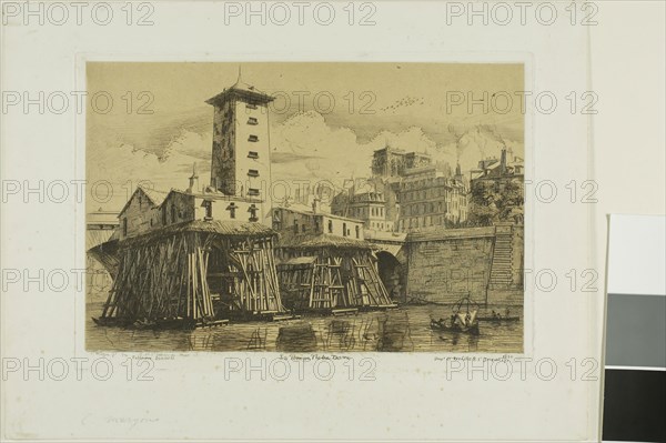 La Pompe Notre-Dame, Paris, 1852, Etienne Leguay (French, 1762-1846), after Charles Meryon (French, 1821-1868), France, Etching with drypoint on tan wove chine, laid down on ivory wove paper, 171 × 244 mm (image, including stray marks), 171 × 254 mm (plate), 161 × 244 mm (primary support) , 243 × 324 mm (secondary support)