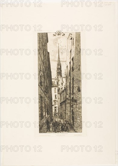 Chantrey Street, Paris, 1862, Charles Meryon (French, 1821-1868), printed by Pierron (French, 19th century), published by Rochoux (French, 19th century), France, Etching on ivory laid paper, 287 × 134 mm (image, including stray marks), 298 × 148 mm (plate), 455 × 315 mm (sheet)