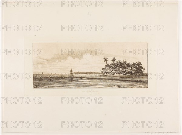 Oceania: Fishing, Near Islands with Palms in the Uea or Wallis Group, 1845, 1863, Charles Meryon (French, 1821-1868), printed by Pierron (French, 19th century), France, Etching and drypoint on ivory laid paper, 119 × 298 mm (image), 158 × 339 mm (plate), 334 × 456 mm (sheet)