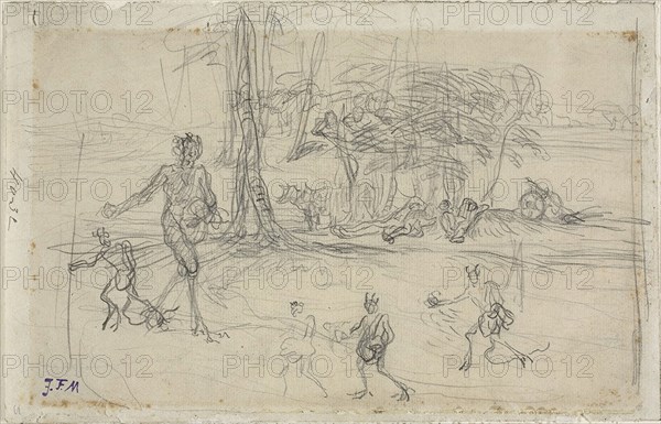 The Devil Sowing, 1848/52, Jean François Millet, French, 1814-1875, France, Graphite on ivory laid paper, faded to cream, 135 × 209 mm