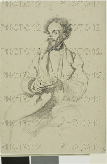 Portrait of Charles Meryon, 1863, Henri Monnier, French, 1799/1805–1877, France, Graphite on buff wove card, 215 × 151 mm
