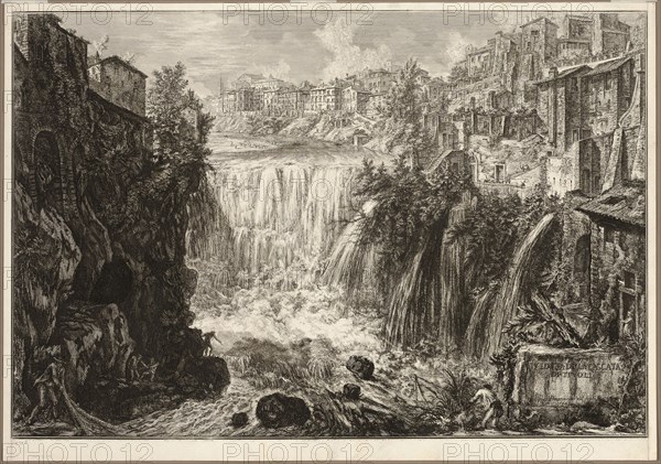 View of the Grand Cascade at Tivoli, from Views of Rome, 1766, Giovanni Battista Piranesi, Italian, 1720-1778, Italy, Etching on ivory laid paper, 471 x 702 mm (image), 505 x 720 mm (sheet)