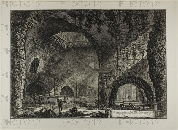 Another interior view of the Villa of Maecenas, Tivoli, from Views of Rome, 1767, published 1800–07, Giovanni Battista Piranesi (Italian, 1720-1778), published by Francesco (Italian, 1758-1810) and Pietro Piranesi (Italian, born 1758/9), Italy, Etching on heavy ivory laid paper, 419 x 600 mm (image), 422 x 603 mm (plate), 489 x 663 mm (sheet)