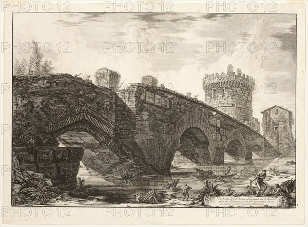 View of Ponte Lugano on the Anio, from Views of Rome, 1763, Giovanni Battista Piranesi, Italian, 1720-1778, Italy, Etching on heavy ivory laid paper, 450 x 658 mm (image), 458 x 665 mm (plate), 510 x 696 mm (sheet)