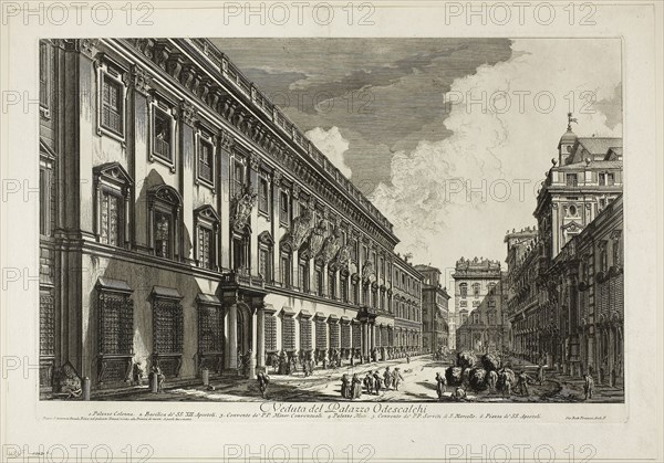 View of the Palazzo Odescalchi, from Views of Rome, 1750/59, Giovanni Battista Piranesi, Italian, 1720-1778, Italy, Etching on heavy ivory laid paper, 381 x 609 mm (image), 405 x 617 mm (plate), 473 x 675 mm (sheet)