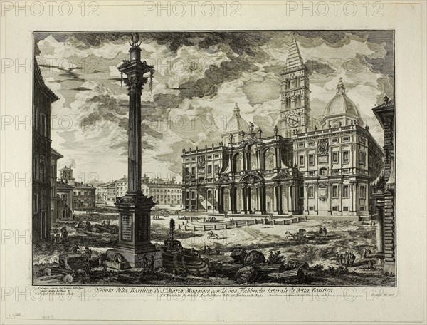 View of the Basilica of S. Maria Maggiore with its two flanking wings, from Views of Rome, 1749, Giovanni Battista Piranesi, Italian, 1720-1778, Italy, Etching on heavy ivory laid paper, 383 x 542 mm (image), 401 x 548 mm (plate), 474 x 620 mm (sheet)