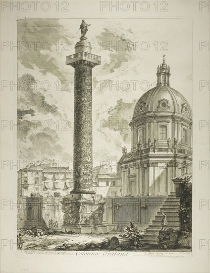 Trajan’s Column, from Views of Rome, 1750/59, Giovanni Battista Piranesi, Italian, 1720-1778, Italy, Etching on heavy ivory laid paper, 533 x 403 mm (image), 547 x 413 mm (plate), 626 x 481 mm (sheet)