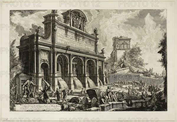 View of the Fountainhead of the Acqua Paola on Monte Aureo, from Views of Rome, 1750/59, Giovanni Battista Piranesi, Italian, 1720-1778, Italy, Etching on heavy ivory laid paper, 397 x 610 mm (image), 403 x 616 mm (plate), 466 x 672 mm (sheet)