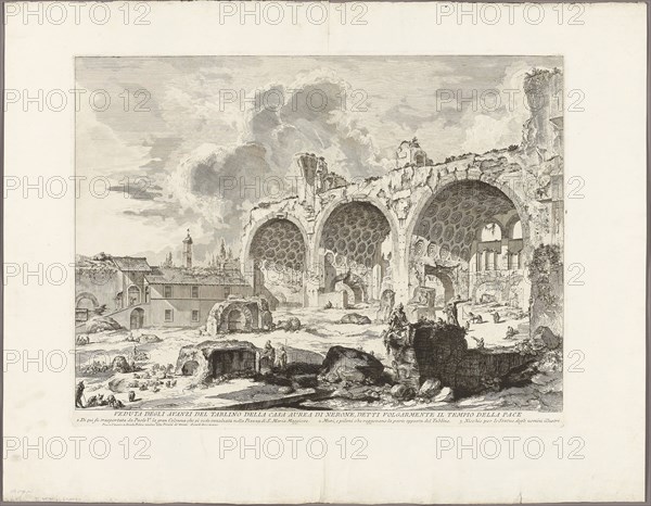 View of the Remains of the Dining Room of the Golden House of Nero, commonly called the Temple of Peace, from Views of Rome, 1750/59, Giovanni Battista Piranesi, Italian, 1720-1778, Italy, Etching on heavy ivory laid paper, 395 x 545 mm (image), 420 x 552 mm (plate), 560 x 718 mm (sheet)