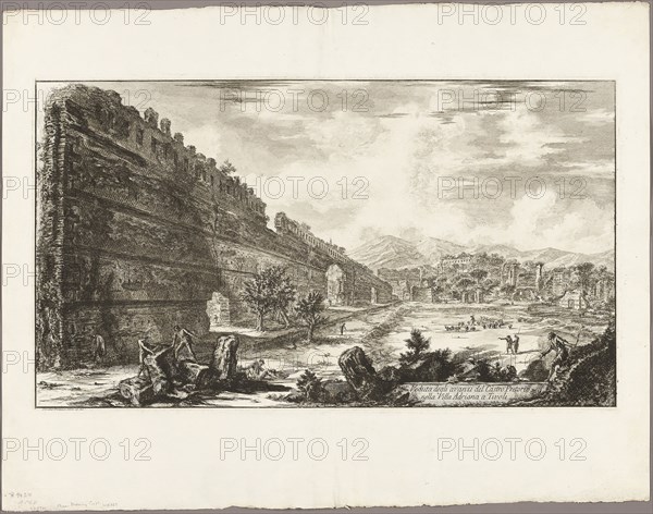 View of the Remains of the Praetorian Fort [the Poecile], Hadrian’s Villa, Tivoli, from Views of Rome, 1770, Giovanni Battista Piranesi, Italian, 1720-1778, Italy, Etching on heavy ivory laid paper, 366 x 649 mm (image), 373 x 656 mm (plate), 560 x 724 mm (sheet)