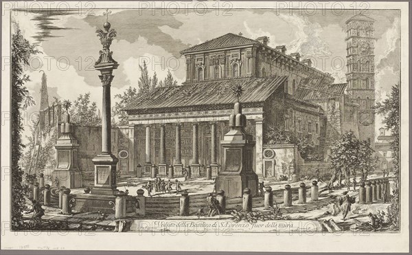 View of the Basilica of S. Lorenzo fuori delle Mura [S. Lorenzo outside the Walls], from Views of Rome, 1750/59, Giovanni Battista Piranesi, Italian, 1720-1778, Italy, Etching on heavy ivory laid paper, 377 x 659 mm (image), 379 x 662 mm (plate), 423 x 688 mm (sheet)