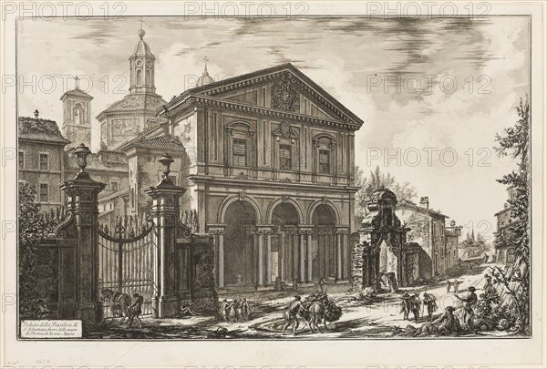View of the Basilica of San Sebastiano fuori delle mura [St. Sebastian outside the Walls] on the Appian Way, from Views of Rome, 1750/59, Giovanni Battista Piranesi, Italian, 1720-1778, Italy, Etching on heavy ivory laid paper, 416 x 660 mm (image), 420 x 664 mm (plate), 464 x 689 mm (sheet)